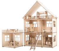Сборная деревянная модель "Коттедж с пристройкой и мебелью"