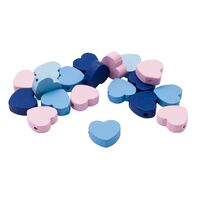 Бусины деревянные "Сине-розовый микс. Сердечки" (15 шт.)
