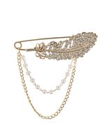 Брошь "Перо с цепочкой и жемчугом" (белая в золоте)