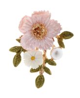 Брошь "Цветы на ветке" (розово-белый в золоте)