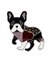 Брошь "Французский бульдог с сердечком" (цветная в серебре)