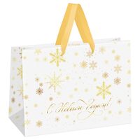 Пакет бумажный подарочный "Gold snowflake" (42х33х12 см)