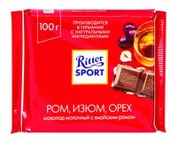 Шоколад молочный "Ritter Sport. Ямайский ром, изюм и лесной орех" (100 г)