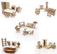 Сборная деревянная модель "Мебель для кукольного домика. Premium"