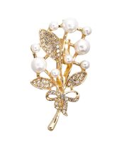 Брошь "Ветка жемчужных ягод" (белый в золоте)