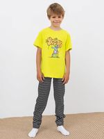 Пижама детская "563315" (неоновая футболка и брюки в полоску)
