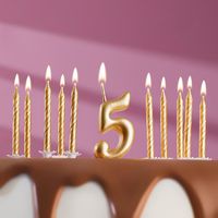 Набор свечей для торта "С Днём Рождения. Золотые. Цифра 5" (11 шт.)