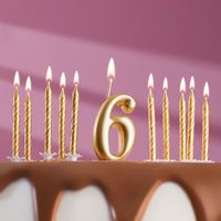 Набор свечей для торта "С Днём Рождения. Золотые. Цифра 6" (11 шт.)