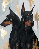 Картина по номерам "Два добермана c золотыми красками" (400х500 мм)