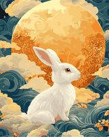 Картина по номерам с золотыми красками "Золотая луна и кролик" (400х500 мм)