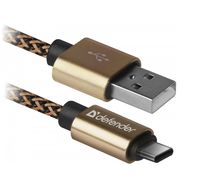 Кабель Defender USB09-03T PRO USB2.0, AM-Type-C, 2.1А, 1 м (золотой)