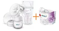 Молокоотсос ручной "Comfort" c бутылочкой и пакетами для хранения грудного молока (10 шт.) + Пакеты для стерилизации Philips Avent (5 шт.)