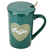 Кружка фарфоровая с крышкой и ложкой "Coffee" (410 мл; зелёная)